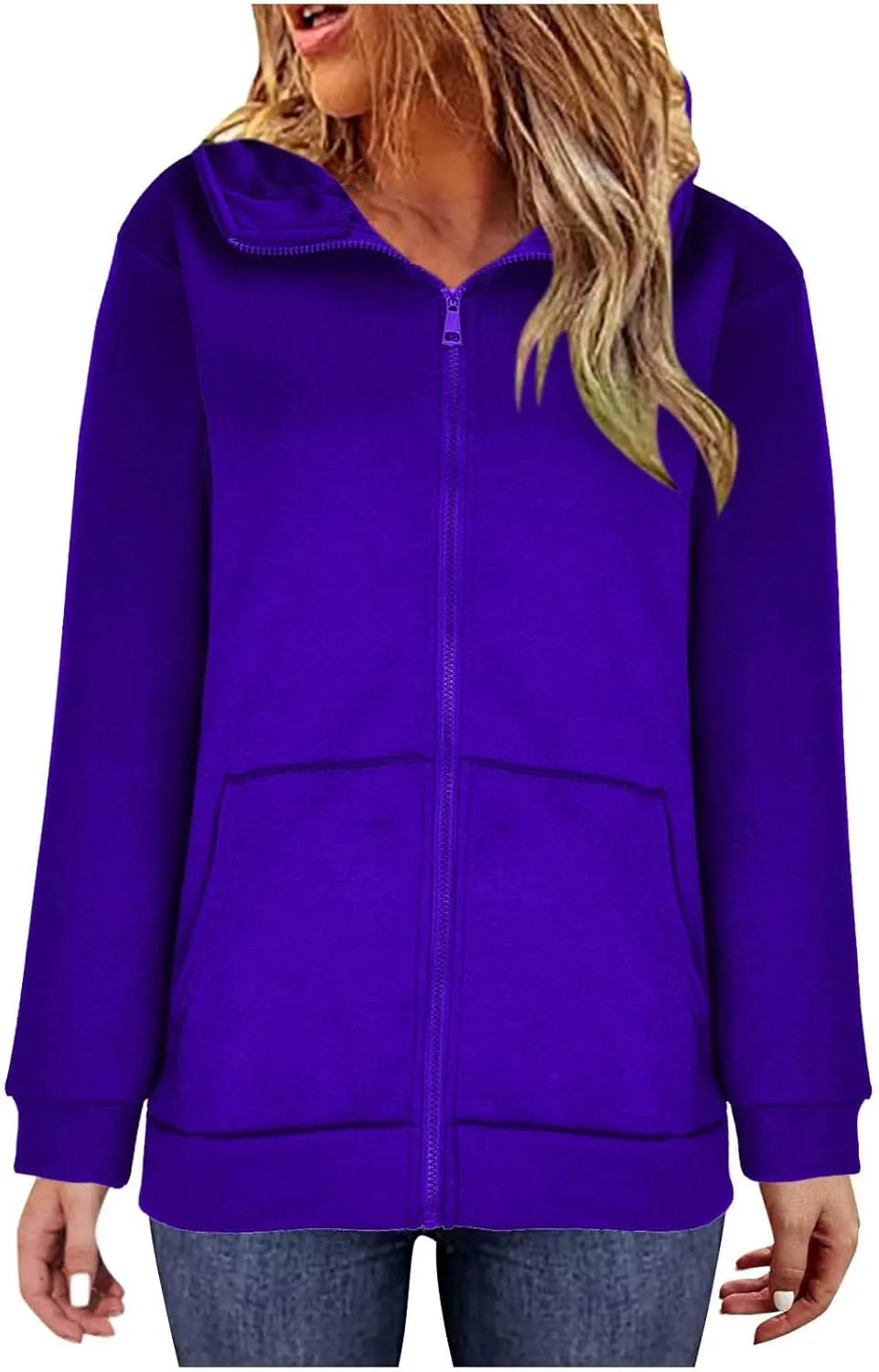 DASAYO Women Zip Up Kangaroo Pocket Hoodies Long Sleeve Sweatshirt Fashion Fall Clothes Baggy Cute Sweater Shirts Teen Girls