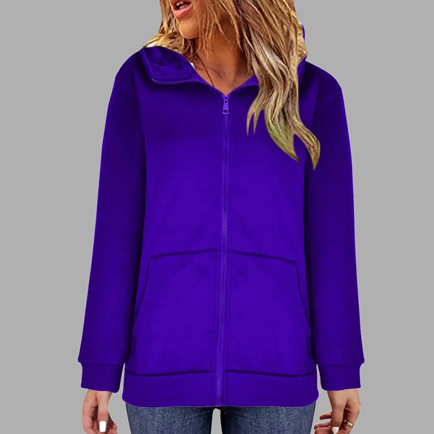 DASAYO Women Zip Up Kangaroo Pocket Hoodies Long Sleeve Sweatshirt Fashion Fall Clothes Baggy Cute Sweater Shirts Teen Girls