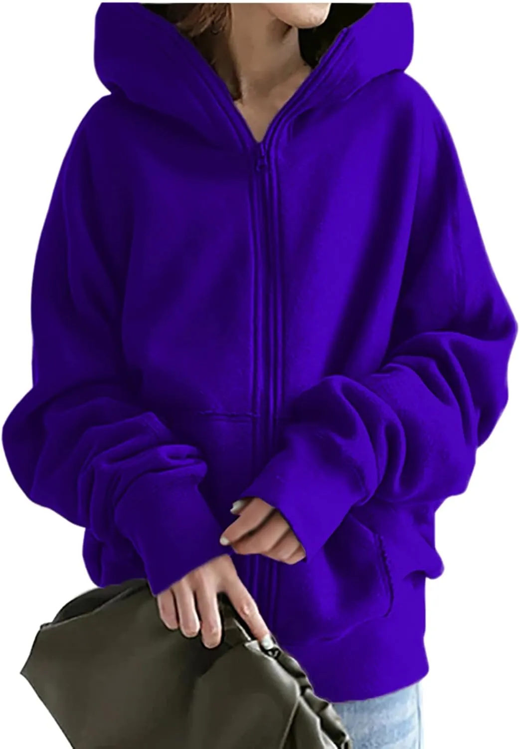 DASAYO Women Zip Up Kangaroo Pocket Hoodies Long Sleeve Sweatshirt Fashion Fall Clothes Baggy Cute Sweater Shirts Teen Girls
