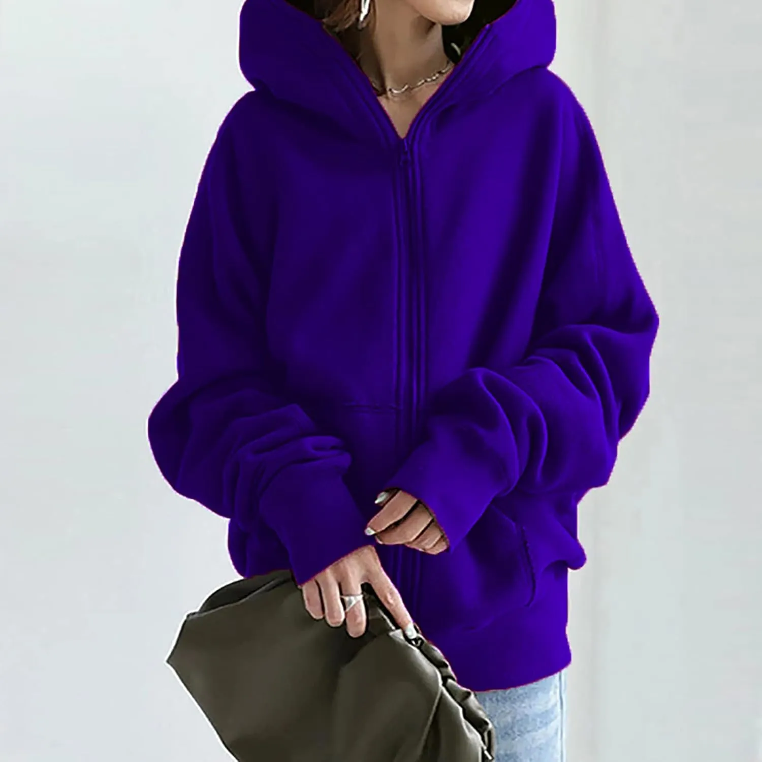 DASAYO Women Zip Up Kangaroo Pocket Hoodies Long Sleeve Sweatshirt Fashion Fall Clothes Baggy Cute Sweater Shirts Teen Girls