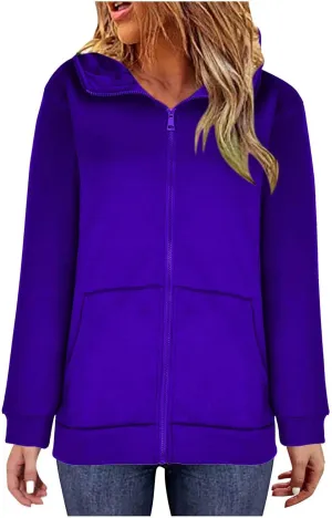 DASAYO Women Zip Up Kangaroo Pocket Hoodies Long Sleeve Sweatshirt Fashion Fall Clothes Baggy Cute Sweater Shirts Teen Girls