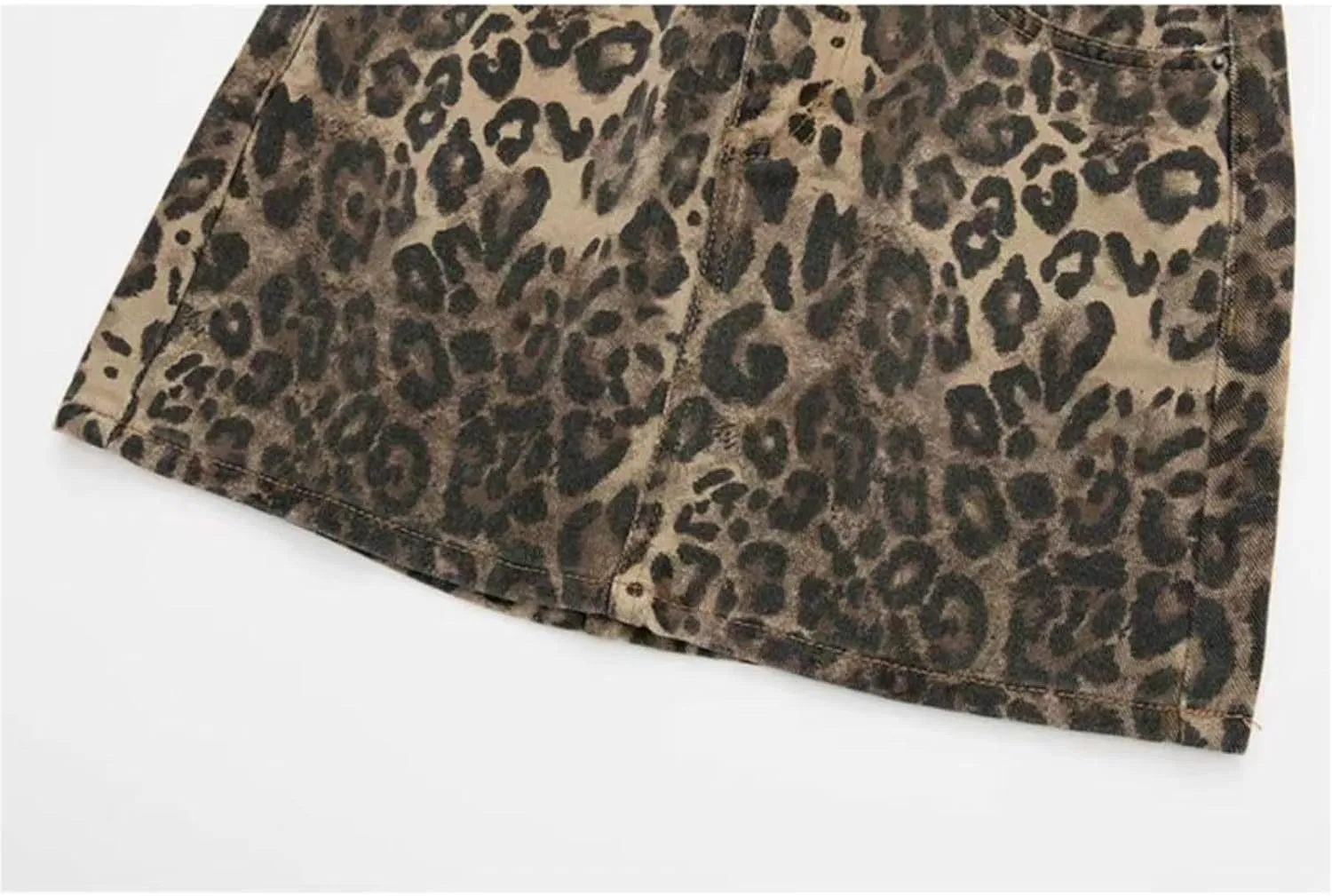 Denim Skirt Leopard Print Skirts for Women, Y2k Jeans Mini Skirt High Waisted with Pockets, Streetwear Club Dress