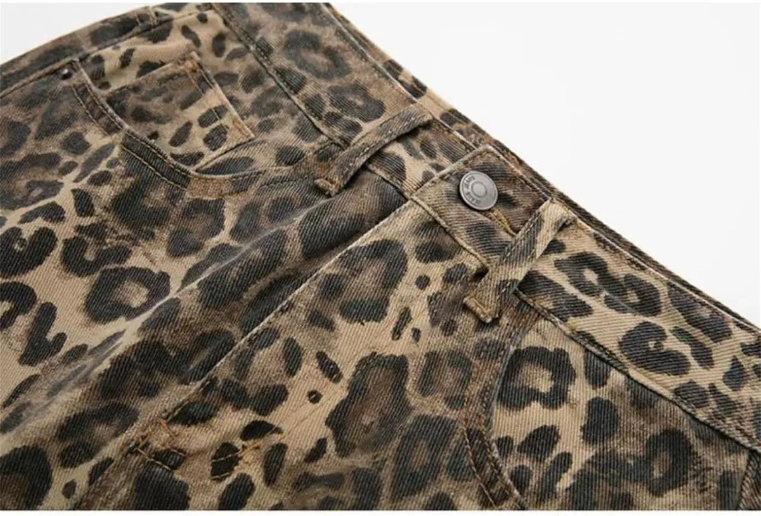 Denim Skirt Leopard Print Skirts for Women, Y2k Jeans Mini Skirt High Waisted with Pockets, Streetwear Club Dress