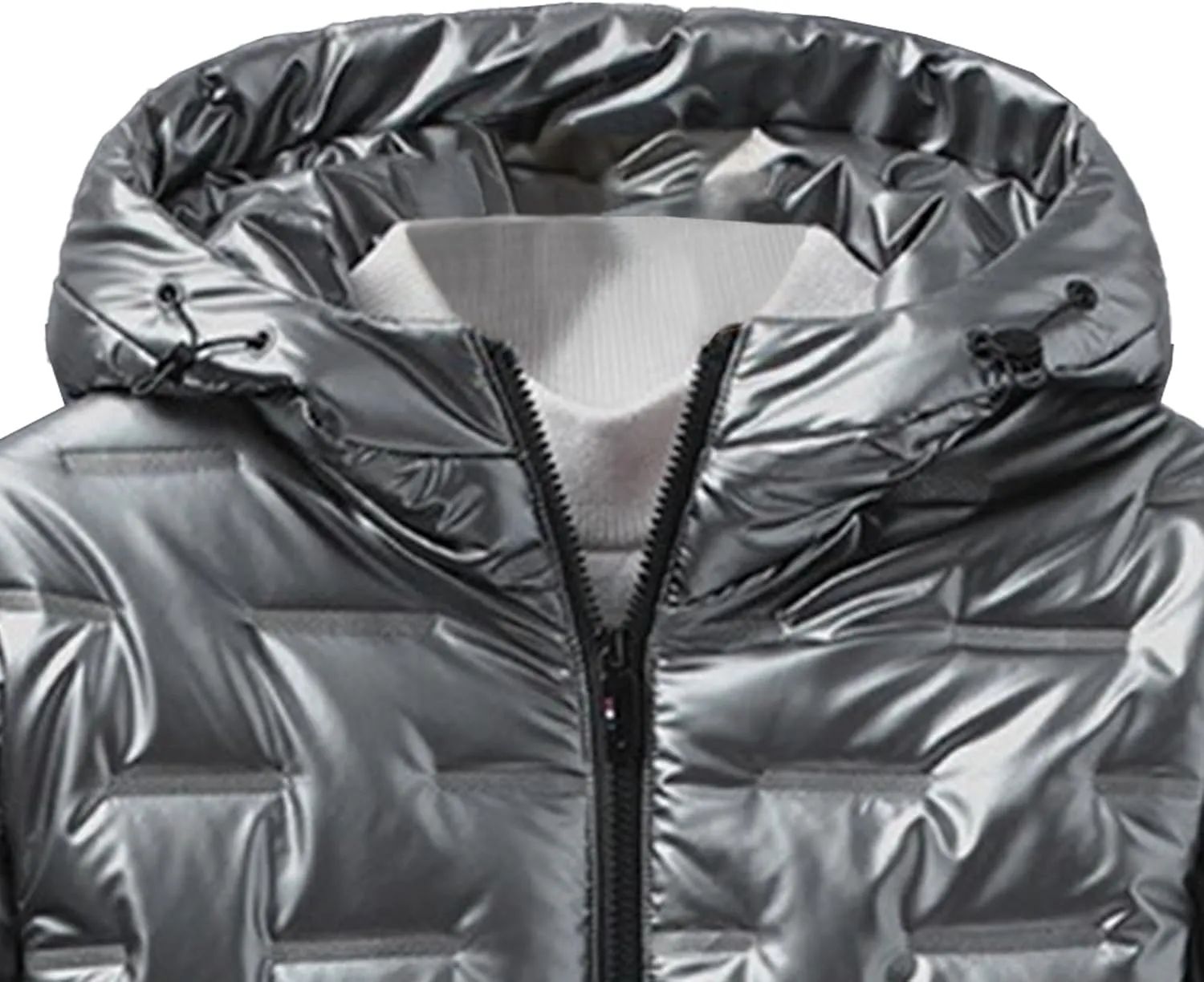 DGHM-JLMY Men's Hooded Padded Glossy Down Jacket Winter Detachable Collar Puffer Jacket Thick Warm Metallic Hood Padded Coats