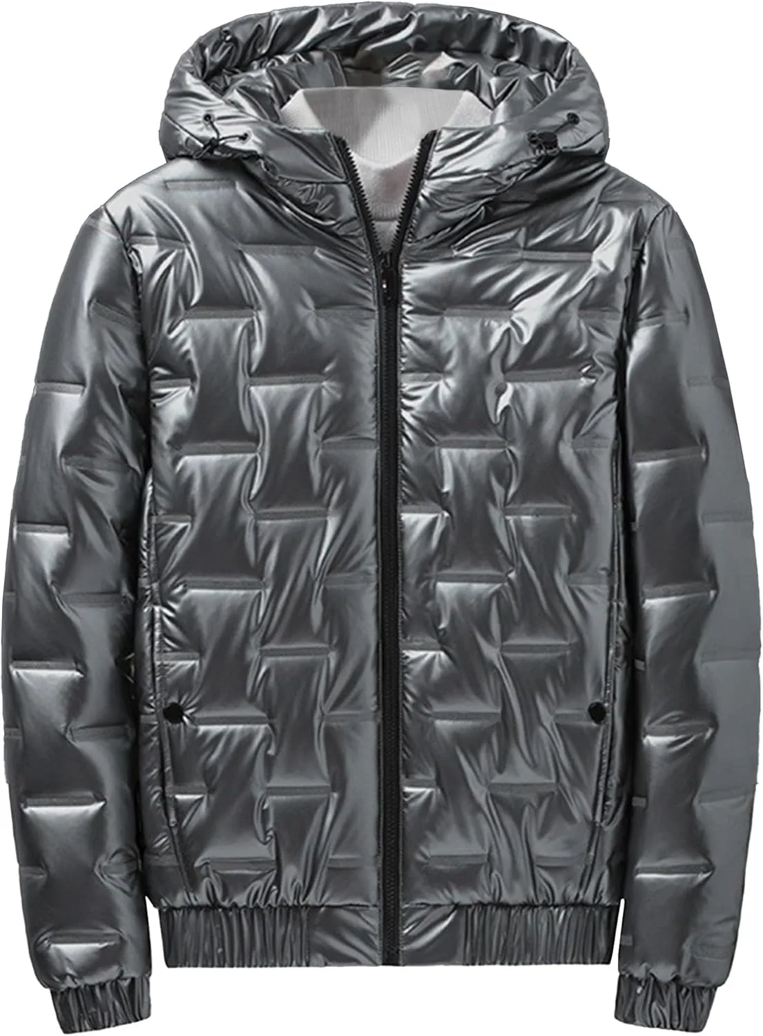 DGHM-JLMY Men's Hooded Padded Glossy Down Jacket Winter Detachable Collar Puffer Jacket Thick Warm Metallic Hood Padded Coats