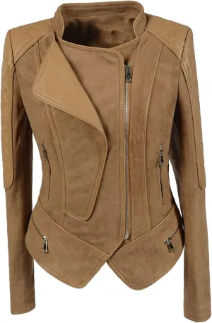 DGHM-JLMY Women's Slim Leather Jacket Short Coat Asymmetric Zip Faux Leather Cropped Moto Jacket Moto Biker Coat Jackets