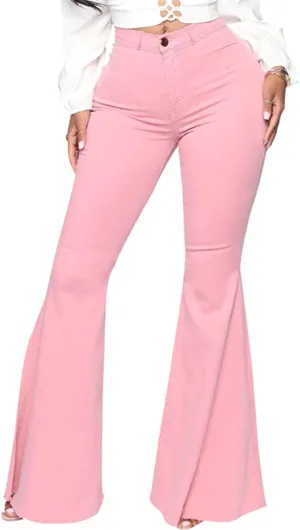 DGHM-JLMY Women's Slim Stretch Denim Flared Pants Fashion Skinny Bell Bottom Jeans High Waisted Straight Slim Fit Denim Pants
