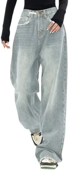 EMMIOL Jeans for Women Wide Leg Baggy Jeans High Waist Y2K Cargo Pants Casual Loose Boyfriends Trousers Vintage Streetwear