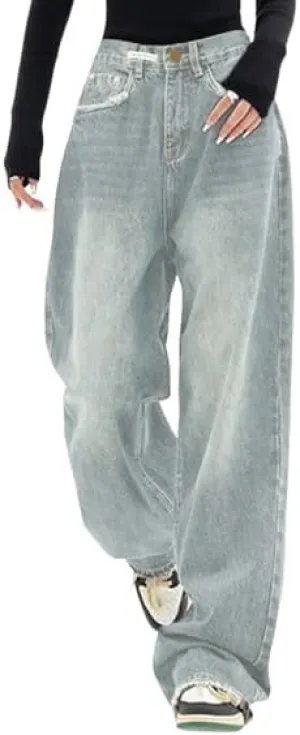 EMMIOL Jeans for Women Wide Leg Baggy Jeans High Waist Y2K Cargo Pants Casual Loose Boyfriends Trousers Vintage Streetwear