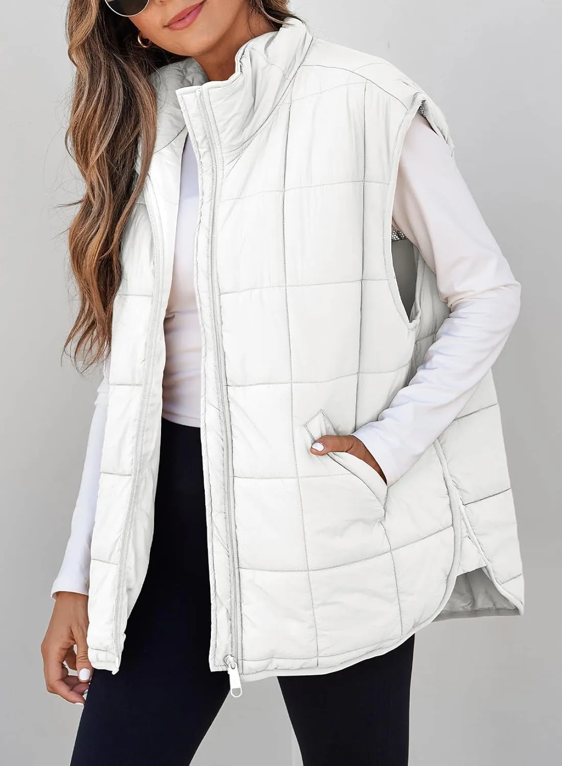 EVALESS Womens Puffer Vest Zip Up Cap Sleeve Jackets Travel Fall Outfits 2024 Fashion Warm Winter Coats With Pockets