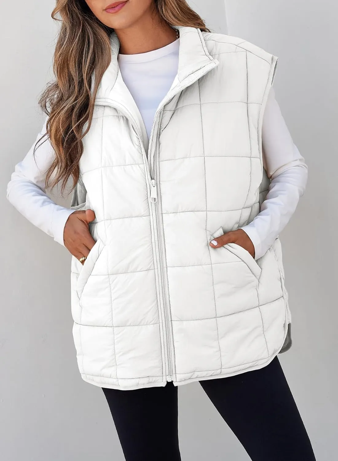 EVALESS Womens Puffer Vest Zip Up Cap Sleeve Jackets Travel Fall Outfits 2024 Fashion Warm Winter Coats With Pockets