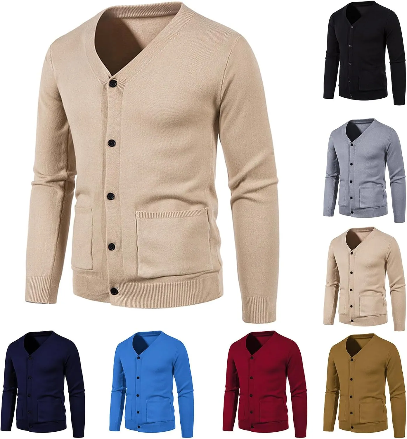 evzosrz Mens Cardigan Sweaters Button Down Warm V Neck Slim Fit Lightweight Long Sleeve Solid Sweater Knit Pullover Overcoat