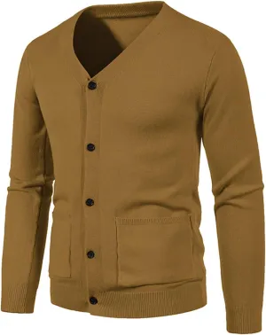 evzosrz Mens Cardigan Sweaters Button Down Warm V Neck Slim Fit Lightweight Long Sleeve Solid Sweater Knit Pullover Overcoat