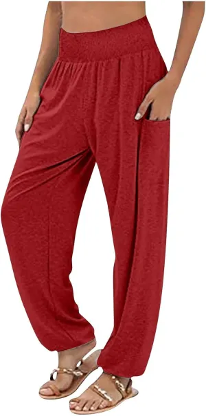 Fall Winter Sherpa Pants for Women Comfy Soft Sweatpants Thermal Warm Lined Sports Lounge Casual Drawstring Joggers Today 2024 Winter Sherpa Fleece Lined Pants Cinch Bottom Red
