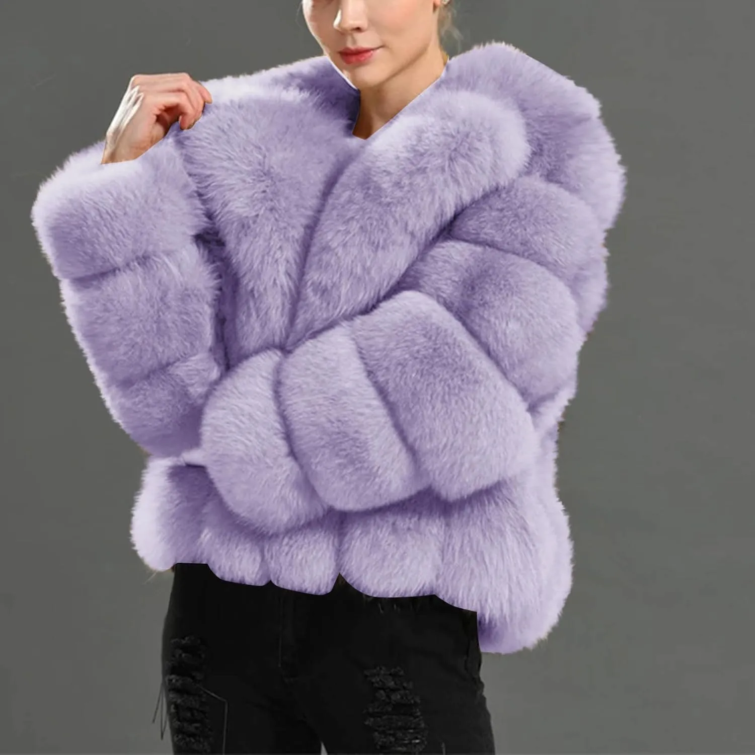 Faux Fur Coat Women Cozy Fuzzy Cropped Jackets Coats Winter Warm Puffer Jacket Trendy Fluffy Long Sleeve Outerwear