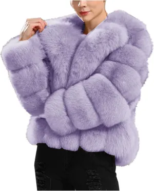 Faux Fur Coat Women Cozy Fuzzy Cropped Jackets Coats Winter Warm Puffer Jacket Trendy Fluffy Long Sleeve Outerwear