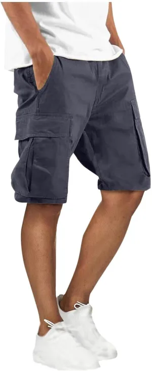 Finelylove Mens Cargo Shorts Relaxed Fit Elastic Waist Summer Casual Hiking Work Shorts Lightweight Straight Joggers Pants