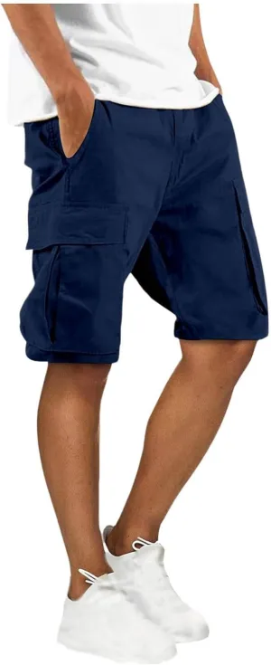 Finelylove Mens Cargo Shorts Relaxed Fit Elastic Waist Summer Casual Hiking Work Shorts Lightweight Straight Joggers Pants