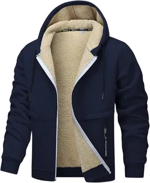 Fleece Hoodie for Men Winter Warm Jacket Full Zip Sherpa Lined Sweatshirt Casual Work Coat Thick Coats with Pocket