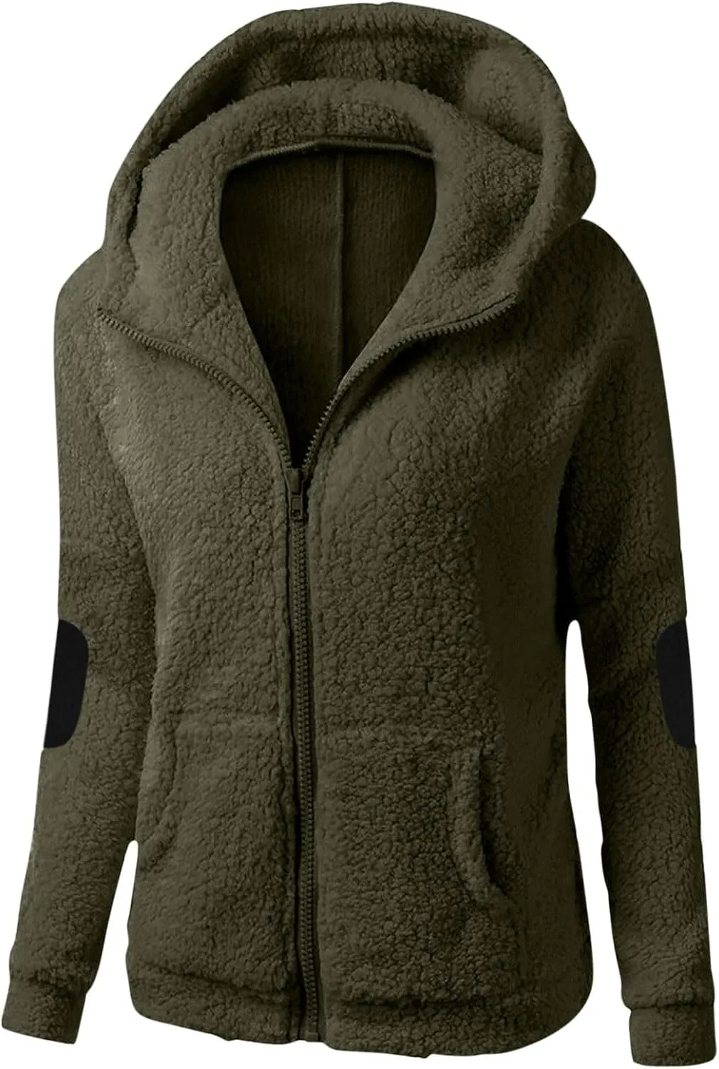 Fleece Hoodie Jacket for Women Fall Winter Wool Zip Warm Parka Jacket Coat Ladies Fluffy Slim Fit Hooded Outwear Coat