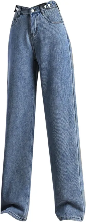 Fleece Lined Jeans Women High Waisted Wide Leg Trousers Jeans Casual Vintage Boyfriend Warm Winter Denim Pants