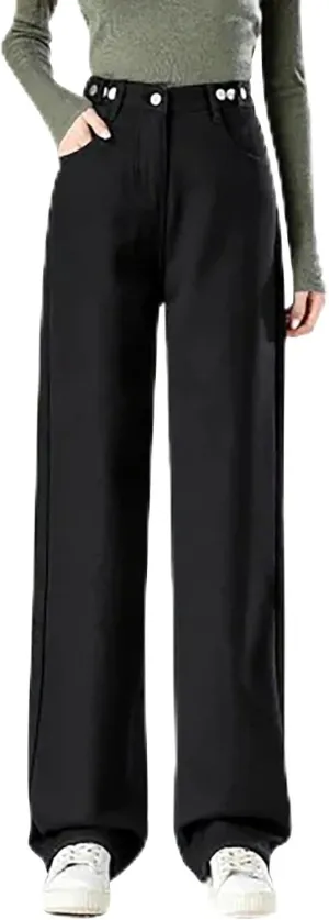 Fleece Lined Jeans Women High Waisted Wide Leg Trousers Jeans Casual Vintage Boyfriend Warm Winter Denim Pants