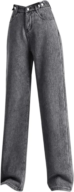 Fleece Lined Jeans Women High Waisted Wide Leg Trousers Jeans Casual Vintage Boyfriend Warm Winter Denim Pants