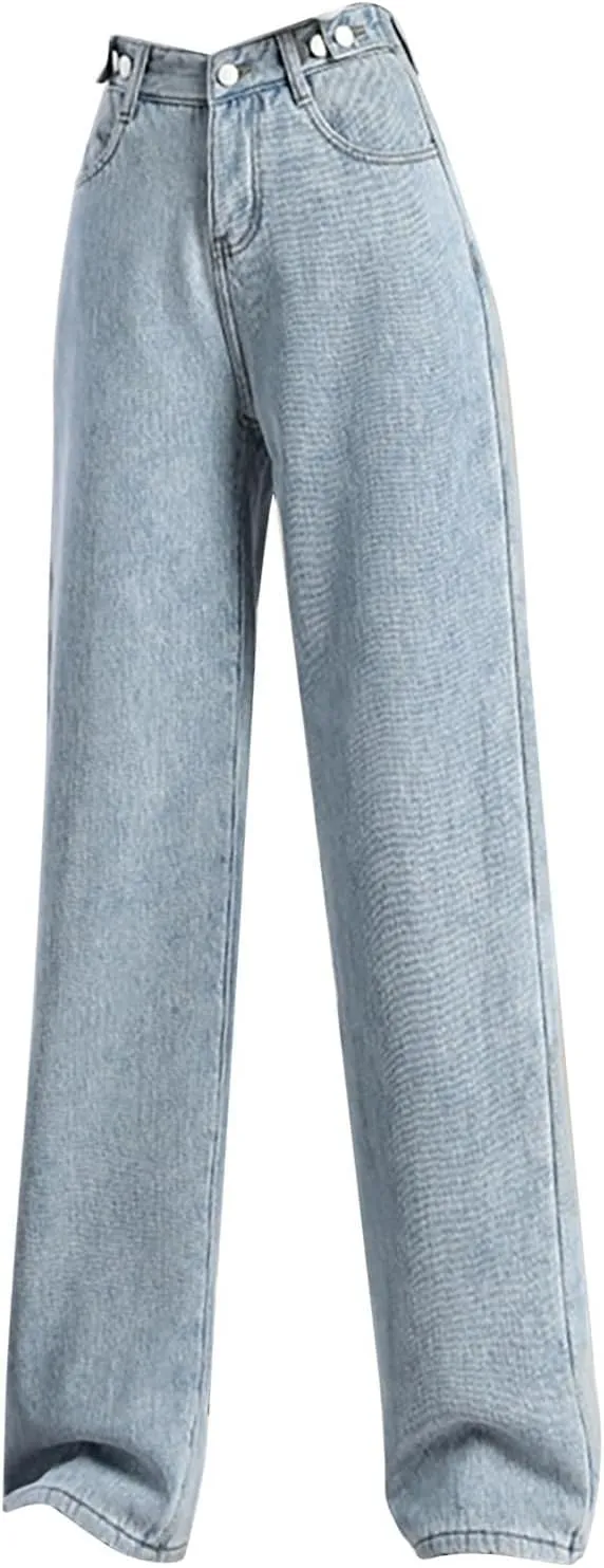Fleece Lined Jeans Women High Waisted Wide Leg Trousers Jeans Casual Vintage Boyfriend Warm Winter Denim Pants