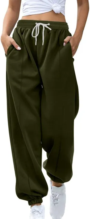 Fleece Lined Jogger Sweatpants Women Baggy Cinch Bottom Sweatpants Drawstring High Waisted Jogger Pants with Pockets