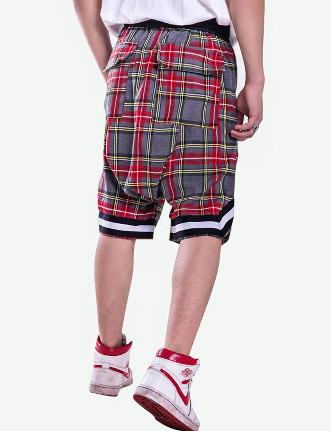 Flygo Men's Relaxed Fit Knee Length Plaid Lounge Short Cotton Workout Running Track Shorts