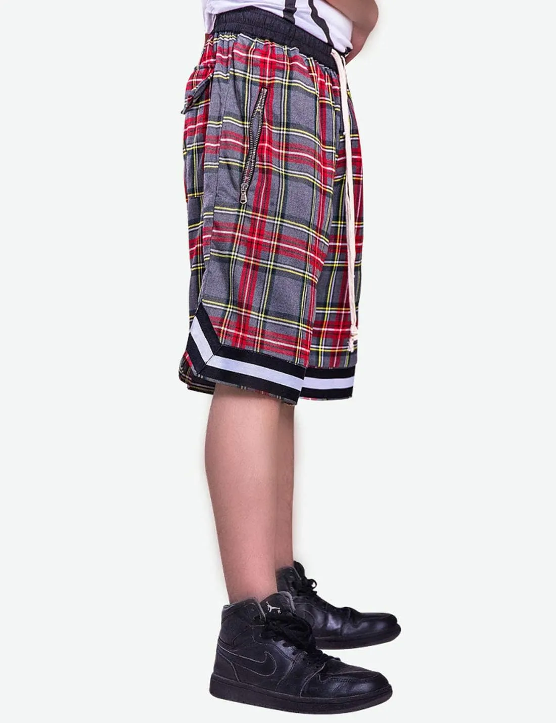 Flygo Men's Relaxed Fit Knee Length Plaid Lounge Short Cotton Workout Running Track Shorts