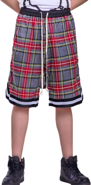 Flygo Men's Relaxed Fit Knee Length Plaid Lounge Short Cotton Workout Running Track Shorts