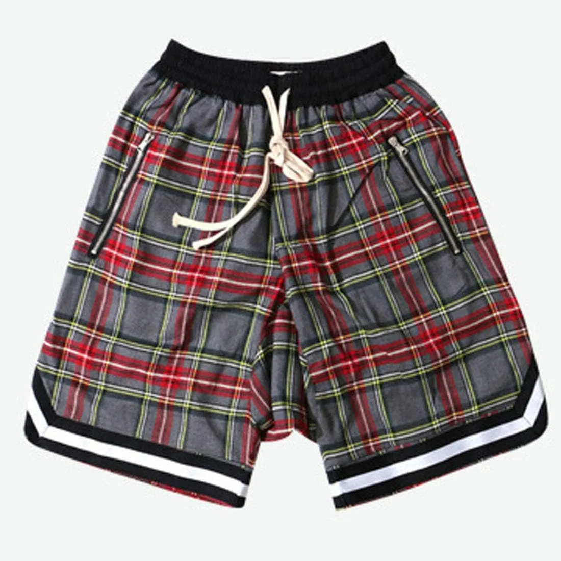 Flygo Men's Relaxed Fit Knee Length Plaid Lounge Short Cotton Workout Running Track Shorts