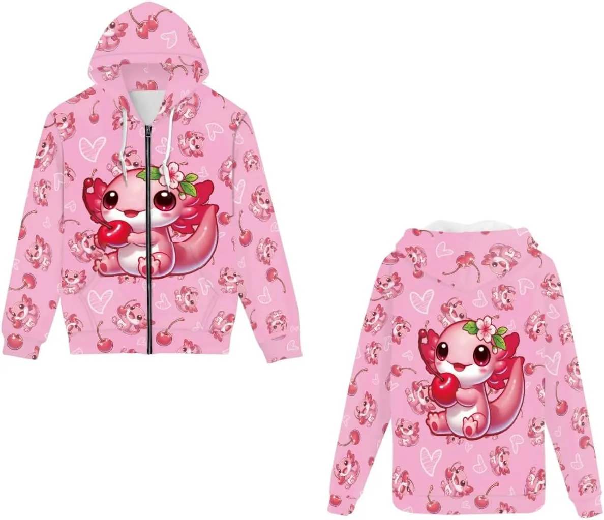 GLUDEAR Axolotl Hoodies for Men 3D Anime Graphic Print Zip Hoodie Sweatshirts Pullover Novelty Cute Hoody Hooded