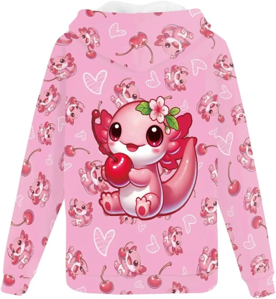 GLUDEAR Axolotl Hoodies for Men 3D Anime Graphic Print Zip Hoodie Sweatshirts Pullover Novelty Cute Hoody Hooded