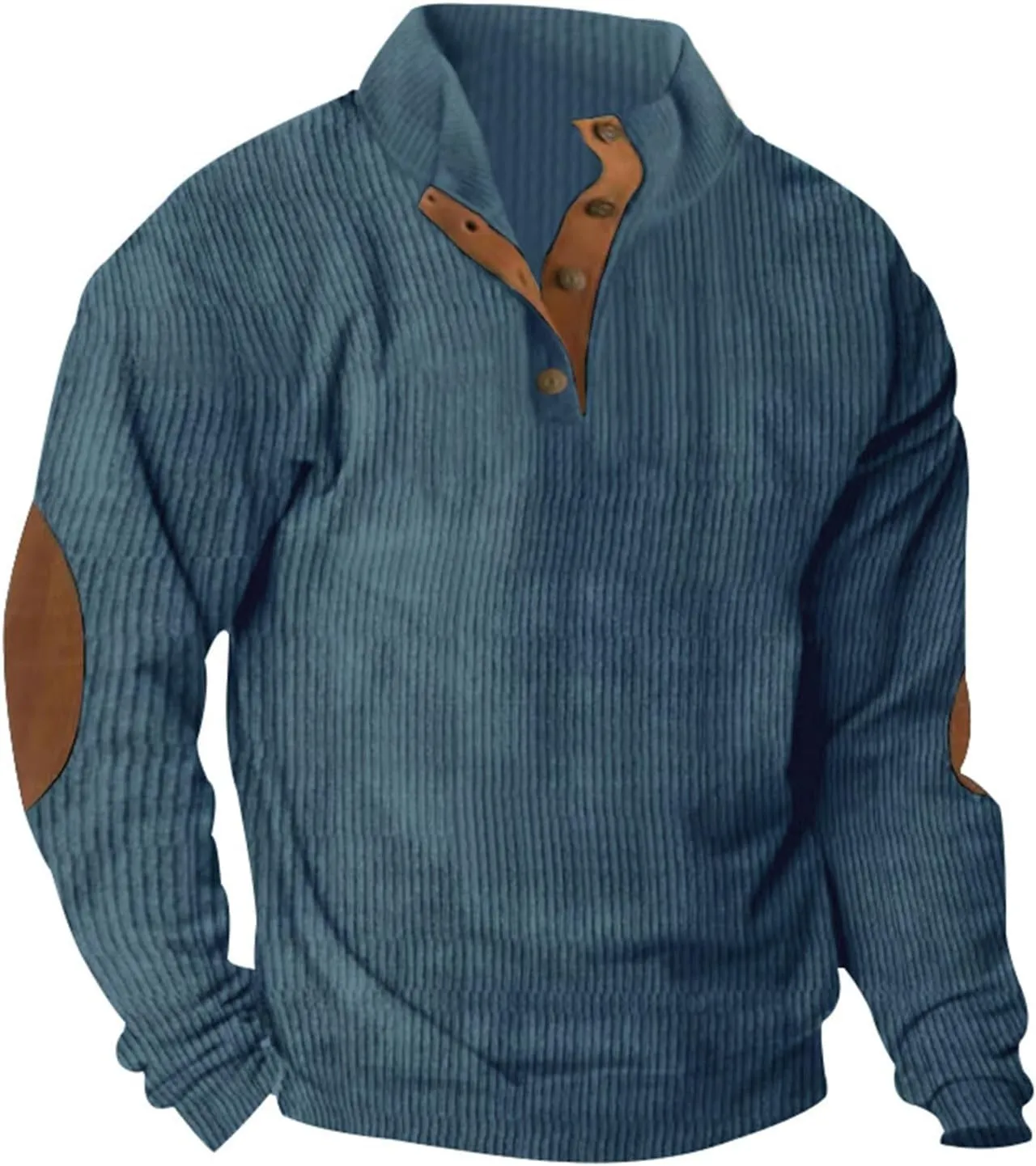 GOFULY Corduroy Sweatshirts For Men No Hood Mock Neck Butto Henley Shirt Long Sleeve Pullovers Fashion Stand Collar Sweater
