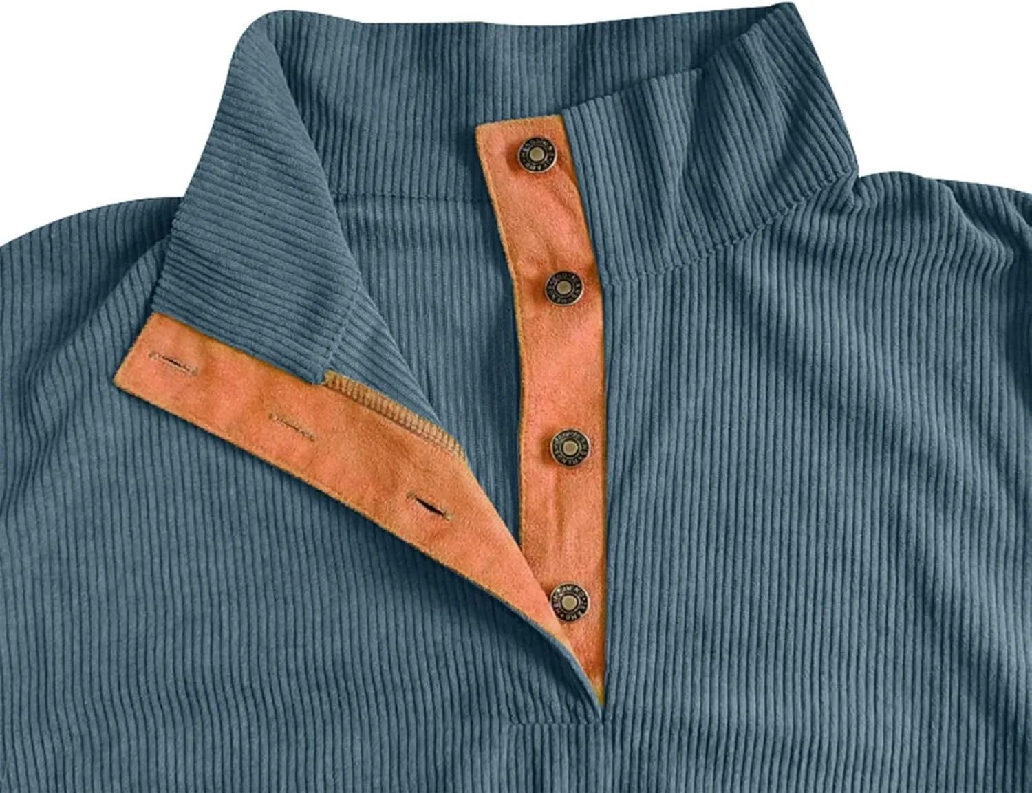 GOFULY Corduroy Sweatshirts For Men No Hood Mock Neck Butto Henley Shirt Long Sleeve Pullovers Fashion Stand Collar Sweater