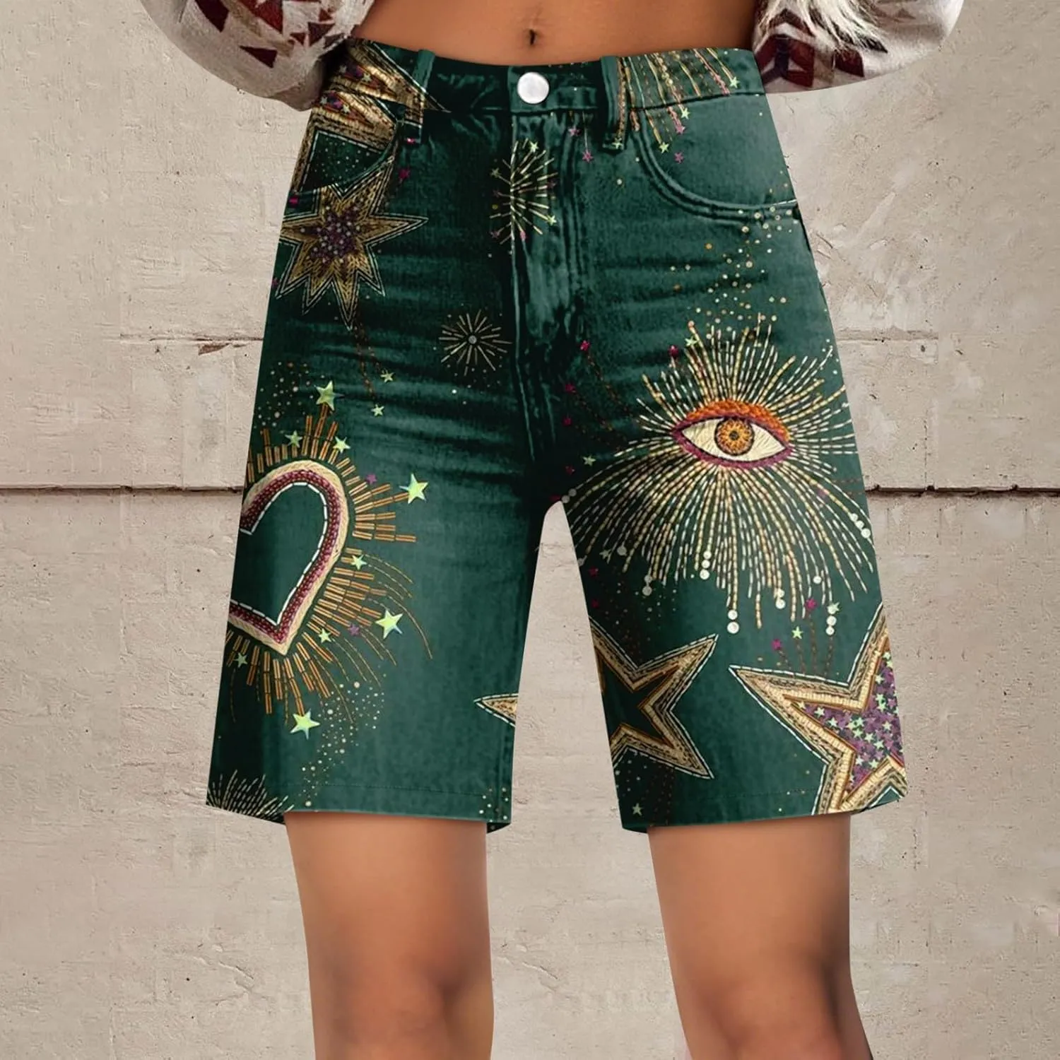 GOFULY Shorts for Women Trendy High Waisted Floral Print Loose Fit Summer Shorts Trendy Knee Length Soft Half Pants Pocket