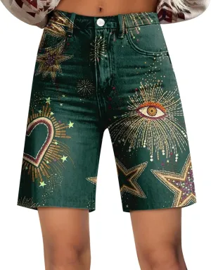 GOFULY Shorts for Women Trendy High Waisted Floral Print Loose Fit Summer Shorts Trendy Knee Length Soft Half Pants Pocket