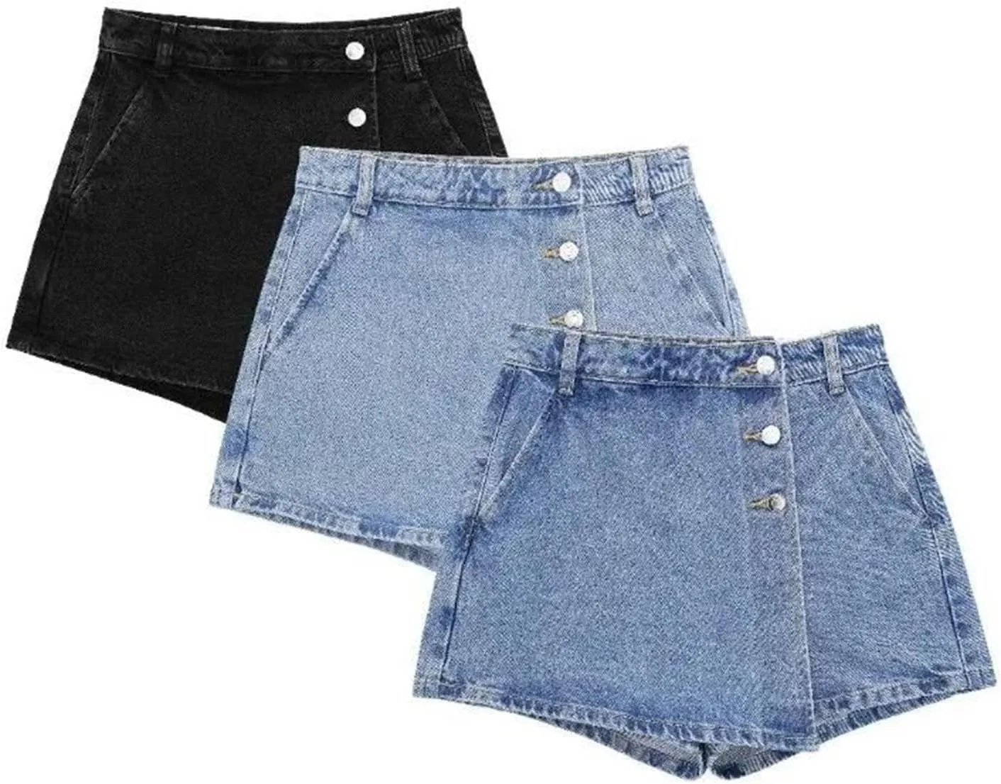 Gothic Summer Women's Jeans Fashion Street Button Front Washed Jeans Sexy Slim Mini Jean Skirt Pants