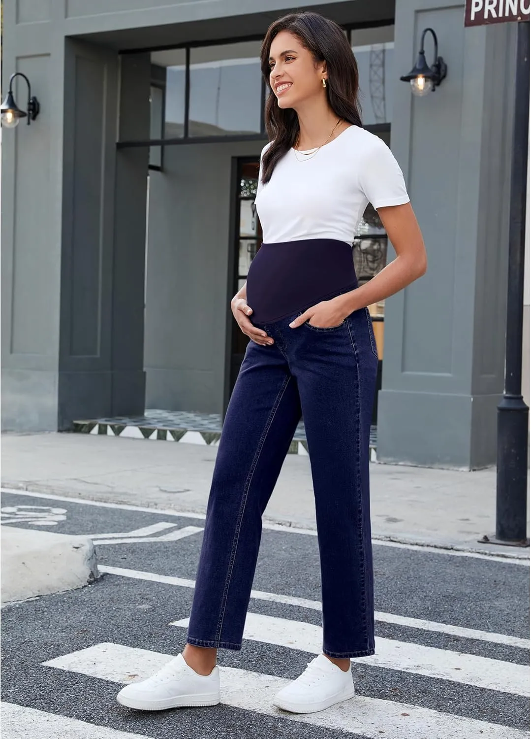 GRAPENT Maternity Jeans for Women Over Belly Comfy Pull On Straight Leg Casual Stretchy Denim Mom Jeans Pregnancy Pants