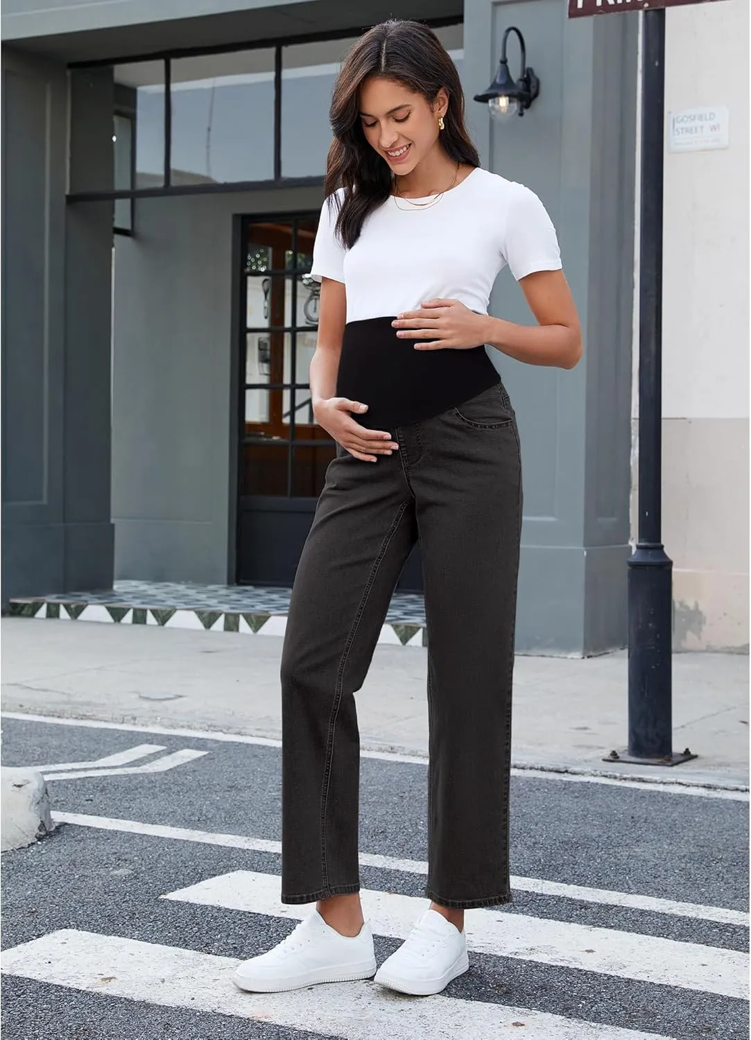 GRAPENT Maternity Jeans for Women Over Belly Comfy Pull On Straight Leg Casual Stretchy Denim Mom Jeans Pregnancy Pants