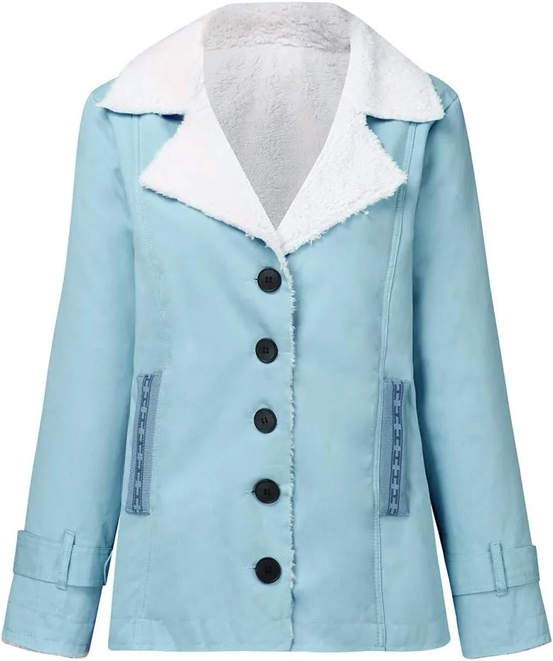 Hasta Womens Plush Denim Jackets Plus Size Single-Breasted Fleece Lined Winter Coats Pocket Vintage Thicker Fuzzy Jackets