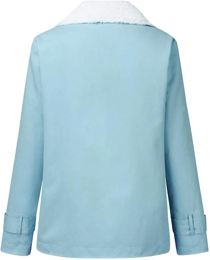 Hasta Womens Plush Denim Jackets Plus Size Single-Breasted Fleece Lined Winter Coats Pocket Vintage Thicker Fuzzy Jackets