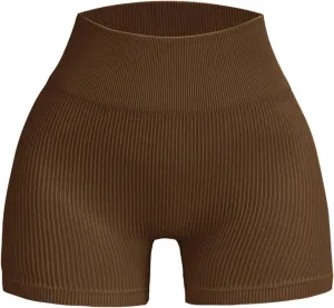 High Waist Yoga Shorts Ribbed Knit Comfy Butt Lifting Slim Fit Leggings Short Lightweight Lounge Yoga Shorts with Pocket
