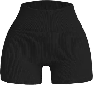 High Waist Yoga Shorts Ribbed Knit Comfy Butt Lifting Slim Fit Leggings Short Lightweight Lounge Yoga Shorts with Pocket