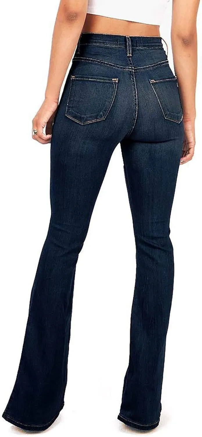 High Waisted Jeans for Women Plus Size Tummy Control Bell Bottom Denim Pants Loose Wide Leg Jeans