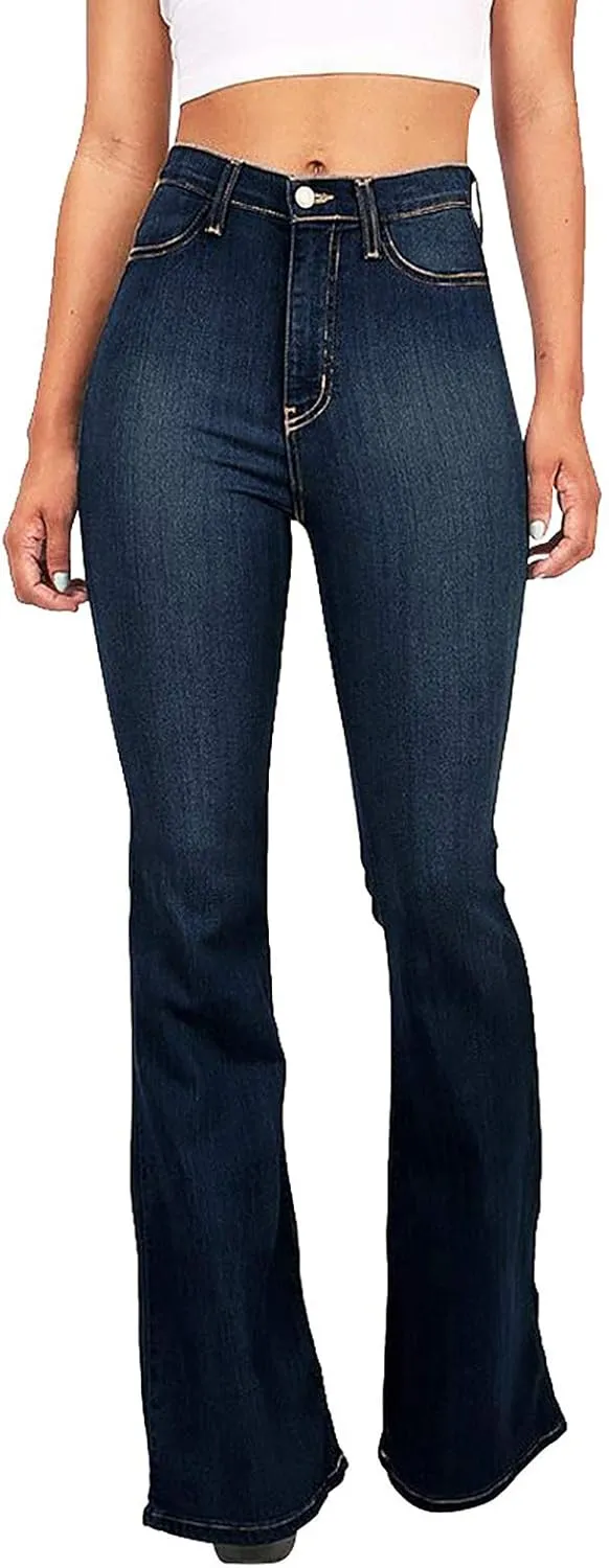 High Waisted Jeans for Women Plus Size Tummy Control Bell Bottom Denim Pants Loose Wide Leg Jeans