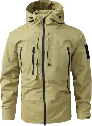 Hiking Jacket Men Waterproof Lightweight Outdoor Jacket With Zipped Pocket Windproof Hooded Windbreaker Raincoat Unisex