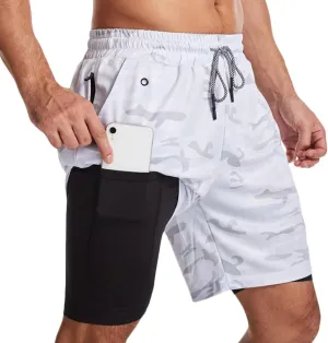 HNVAVQ Sport Athletic Training Shorts Mens Running Gym 2 in 1 Shorts with Pockets Quick Dry Gym Shorts Compression Shorts